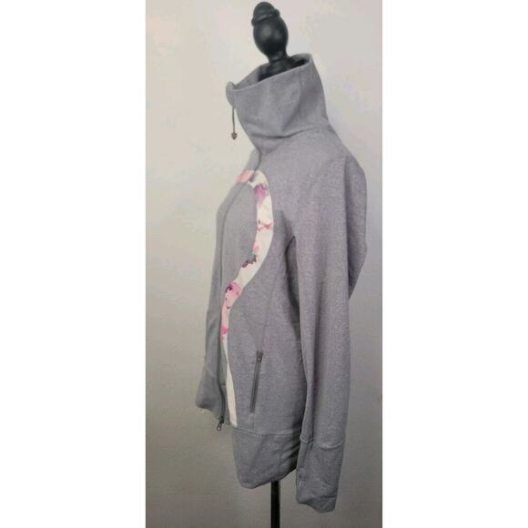 Lululemon In Stride Jacket Womens 10 Zip Up Thumbholes Gray Floral Logo - Picture 5 of 9